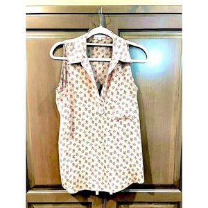 Pleione Bows Sleeveless V Neck Tunic Top in Gray and Orange, Size S